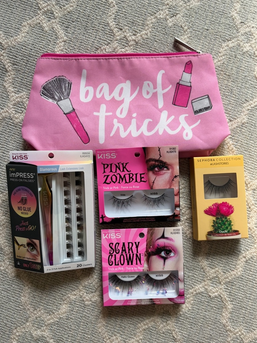 False Lashes Bundle with Pink Makeup Bag - New in Box